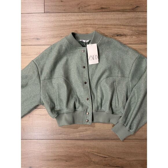 NWT Zara Woman’s Bomber Jacket Coat Green M Medium Fall - Picture 7 of 8